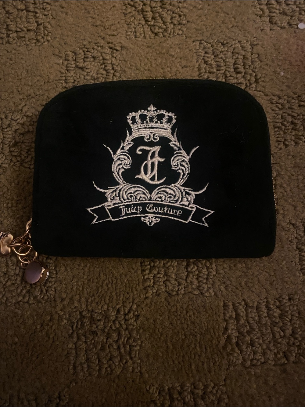 Juicy Couture Black Velvet wallet with Crest Embroidery
